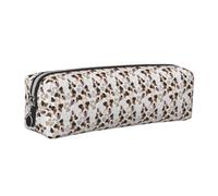 Tcoay Leather Cosmetic Pouch Bag Pencil Case Portable Cylindrical Pencil Pouch with Zipper,Dog and Paws