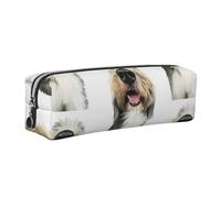 Tcoay Leather Cosmetic Pouch Bag Pencil Case Portable Cylindrical Pencil Pouch with Zipper,Dog Bearded Collie Funny Nose