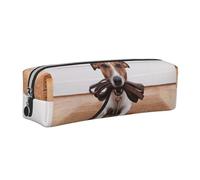 Tcoay Leather Cosmetic Pouch Bag Pencil Case Portable Cylindrical Pencil Pouch with Zipper,Dogs Jack Russell Terrier Animals