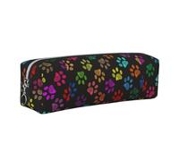 Tcoay Leather Cosmetic Pouch Bag Pencil Case Portable Cylindrical Pencil Pouch with Zipper,Doodle Paw Print Cat Dog Black