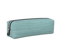 Tcoay Leather Cosmetic Pouch Bag Pencil Case Portable Cylindrical Pencil Pouch with Zipper,Duck Egg Blue Linen