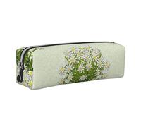 Tcoay Leather Cosmetic Pouch Bag Pencil Case Portable Cylindrical Pencil Pouch with Zipper,Edelweiss Swiss Mountain Flowers