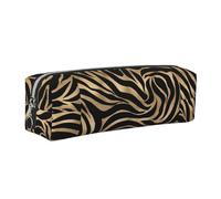 Tcoay Leather Cosmetic Pouch Bag Pencil Case Portable Cylindrical Pencil Pouch with Zipper,Elegant Metallic Gold Zebra Black Animal Print