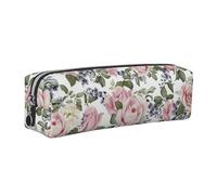 Tcoay Leather Cosmetic Pouch Bag Pencil Case Portable Cylindrical Pencil Pouch with Zipper,Flourishing Pink Rose
