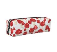 Tcoay Leather Cosmetic Pouch Bag Pencil Case Portable Cylindrical Pencil Pouch with Zipper,Fly Agaric Red Mushrooms Pattern