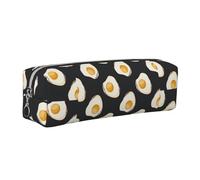 Tcoay Leather Cosmetic Pouch Bag Pencil Case Portable Cylindrical Pencil Pouch with Zipper,Food Fried Eggs Dark