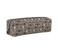 Tcoay Leather Cosmetic Pouch Bag Pencil Case Portable Cylindrical Pencil Pouch with Zipper,Frenchie Dog I Love French Bulldogs Frenchie Face Medium Brown