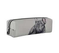 Tcoay Leather Cosmetic Pouch Bag Pencil Case Portable Cylindrical Pencil Pouch with Zipper,Frenchie Dog