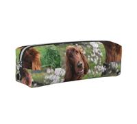 Tcoay Leather Cosmetic Pouch Bag Pencil Case Portable Cylindrical Pencil Pouch with Zipper,Funny Irish Setter