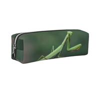 Tcoay Leather Cosmetic Pouch Bag Pencil Case Portable Cylindrical Pencil Pouch with Zipper,Green Praying-Mantis