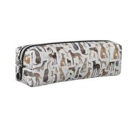 Tcoay Leather Cosmetic Pouch Bag Pencil Case Portable Cylindrical Pencil Pouch with Zipper,Greyhound Whippet and Dog