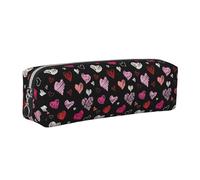Tcoay Leather Cosmetic Pouch Bag Pencil Case Portable Cylindrical Pencil Pouch with Zipper,Hearts Pink and Red Hearts