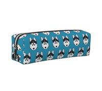 Tcoay Leather Cosmetic Pouch Bag Pencil Case Portable Cylindrical Pencil Pouch with Zipper,Husky Face Dog Pattern