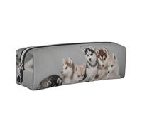 Tcoay Leather Cosmetic Pouch Bag Pencil Case Portable Cylindrical Pencil Pouch with Zipper,Husky Huskie Dogs