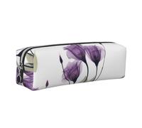 Tcoay Leather Cosmetic Pouch Bag Pencil Case Portable Cylindrical Pencil Pouch with Zipper,Lavender Purple Hope Flowers
