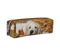 Tcoay Leather Cosmetic Pouch Bag Pencil Case Portable Cylindrical Pencil Pouch with Zipper,Lazy Dog Puppy Printed