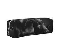 Tcoay Leather Cosmetic Pouch Bag Pencil Case Portable Cylindrical Pencil Pouch with Zipper,Lovely Black Labrador Dog