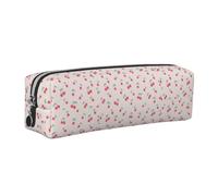 Tcoay Leather Cosmetic Pouch Bag Pencil Case Portable Cylindrical Pencil Pouch with Zipper,Lovely Sweet Red Cherry Printed
