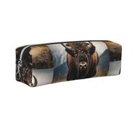 Tcoay Leather Cosmetic Pouch Bag Pencil Case Portable Cylindrical Pencil Pouch with Zipper,North American Bison
