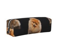 Tcoay Leather Cosmetic Pouch Bag Pencil Case Portable Cylindrical Pencil Pouch with Zipper,Pomeranian Dog Puppy Cute