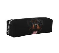 Tcoay Leather Cosmetic Pouch Bag Pencil Case Portable Cylindrical Pencil Pouch with Zipper,Portrait of Rottweiler Dog Print