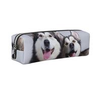 Tcoay Leather Cosmetic Pouch Bag Pencil Case Portable Cylindrical Pencil Pouch with Zipper,Puppy Dog Printed