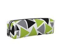 Tcoay Leather Cosmetic Pouch Bag Pencil Case Portable Cylindrical Pencil Pouch with Zipper,Random Triangles Lime Green Gray Black On White