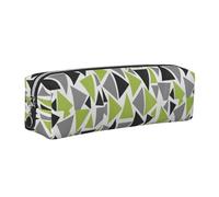 Tcoay Leather Cosmetic Pouch Bag Pencil Case Portable Cylindrical Pencil Pouch with Zipper,Random Triangles Lime Green Gray Black On White