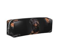 Tcoay Leather Cosmetic Pouch Bag Pencil Case Portable Cylindrical Pencil Pouch with Zipper,Rottweiler Loving Confident and Loyal