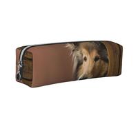 Tcoay Leather Cosmetic Pouch Bag Pencil Case Portable Cylindrical Pencil Pouch with Zipper,Rough Collie Lassie Dogs Big Fluffy Dogs Pets