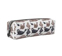 Tcoay Leather Cosmetic Pouch Bag Pencil Case Portable Cylindrical Pencil Pouch with Zipper,Seals Illustration Sea Lion