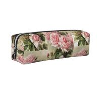 Tcoay Leather Cosmetic Pouch Bag Pencil Case Portable Cylindrical Pencil Pouch with Zipper,Shabby Chic Pink Victorian Roses