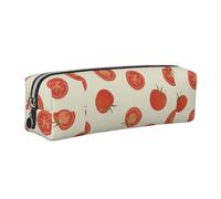 Tcoay Leather Cosmetic Pouch Bag Pencil Case Portable Cylindrical Pencil Pouch with Zipper,Tomato Fruit Lover