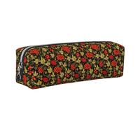 Tcoay Leather Cosmetic Pouch Bag Pencil Case Portable Cylindrical Pencil Pouch with Zipper,Traditional Russian Cranberry