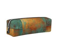 Tcoay Leather Cosmetic Pouch Bag Pencil Case Portable Cylindrical Pencil Pouch with Zipper,Trendy Rich Copper Patina Metallic