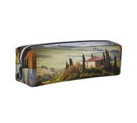 Tcoay Leather Cosmetic Pouch Bag Pencil Case Portable Cylindrical Pencil Pouch with Zipper,Tuscany Seen from Stone Ancient Village of Montepulciano Italy in Cloudy Day Nature