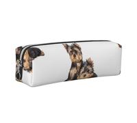 Tcoay Leather Cosmetic Pouch Bag Pencil Case Portable Cylindrical Pencil Pouch with Zipper,Two Yorkshire Terrier Puppies