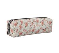 Tcoay Leather Cosmetic Pouch Bag Pencil Case Portable Cylindrical Pencil Pouch with Zipper,Vintage Shabby Chic Floral Pink Rose Flower