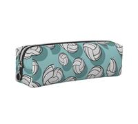 Tcoay Leather Cosmetic Pouch Bag Pencil Case Portable Cylindrical Pencil Pouch with Zipper,Volleyball Sport Pattern Mint Green