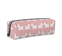 Tcoay Leather Cosmetic Pouch Bag Pencil Case Portable Cylindrical Pencil Pouch with Zipper,Westie Dogs Pattern