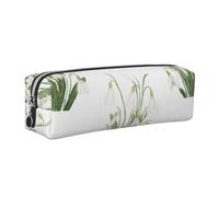 Tcoay Leather Cosmetic Pouch Bag Pencil Case Portable Cylindrical Pencil Pouch with Zipper,White Snowdrop Flower Botanical Watercolor Painting