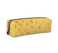 Tcoay Leather Cosmetic Pouch Bag Pencil Case Portable Cylindrical Pencil Pouch with Zipper,Yellow Cheese Pattern