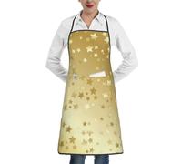 Tcoay Lots Of Stars Gold Seamless, Adjustable Cooking Apron With Pockets,Kitchen Aprons Waterproof Chef Apron Adjustable Bib Aprons