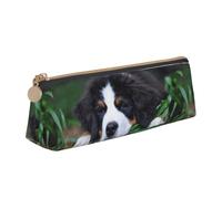 Tcoay Lovely Bernese Mountain Dog, Pencil Case Portable Triangle Pencil Pouch with Zipper PVC Leather Cosmetic Bag for Teens Adults