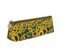 Tcoay Many Beautiful Sunflowers, Pencil Case Portable Triangle Pencil Pouch with Zipper PVC Leather Cosmetic Bag for Teens Adults
