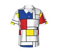Tcoay Mondrian Minimalist De Stijl Modern Art,Mens Hawaiian Shirt Beach Casual Short Sleeve Summer Shirts Adult Lightweight Top