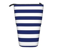 Tcoay Navy Blue Stripes,Standing Pencil Holder Stationery Bag Pencil Pouch Organizer Telescopic Pencil Case