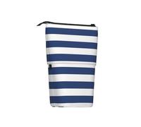 Tcoay Navy Blue White Stripe,Standing Pencil Holder Stationery Bag Pencil Pouch Organizer Telescopic Pencil Case