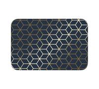 Tcoay Non-Slip Floor Decor Absorbent Bathroom Pad Doormat Carpet Mat Rug,Navy Blue Gold