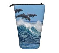 Tcoay Ocean Wave Dolphins,Standing Pencil Holder Stationery Bag Pencil Pouch Organizer Telescopic Pencil Case